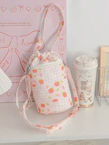 1 szt. pikowana okrągła torebka na ramię, torebka typu wiadro, śliczna okrągła torebka, przenośna torba podróżna na butelkę z wodą, torba na ramię z kieszenią na telefon, uchwyt na butelkę z wodą, torba podróżna na ramię z kwiatowym wzorem i kokardą, z odpinanym paskiem na ramię, śliczna okrągła torebka do podróży, codziennego życia, biura, nauki, na zewnątrz, do pracy, prezent urodzinowy, prezent dla przyjaciela - Wielokolorowe - Zobacz 18