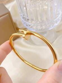 3pcs/1pc Fashion 18K Gold Plated Stainless Steel Four-Leaf Clover Nail Bracelet, Suitable For Women's Party, Daily Wear, European And American Style, Personalized, Generous, Luxury Cubic Zirconia Wristband, Wedding Jewelry Set, Gift For Girls, Women, Relatives, Friends, Beautiful Wedding, Birthday, Valentine's Day