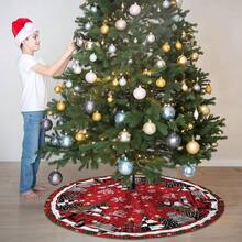 Tree Skirt 36 Inches, Red Truck Xmas Tree Skirt With Red Buffalo Plaid, Winter Tree Decorations Home Party Holiday Indoor Outdoor