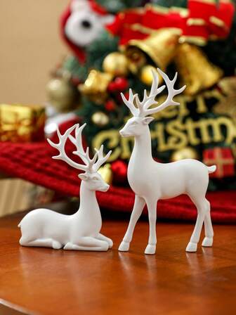 2 Pcs Christmas Reindeer Decor Resin Standing Sitting Deer Figurine Mini Reindeer Christmas Table Decoration For Home Indoor Xmas Holiday Small Statue Rustic Table Decor Home Decor Christmas Decorations Room Decor Winter Christmas Decorations Home Christmas Gifts Christmas Decor