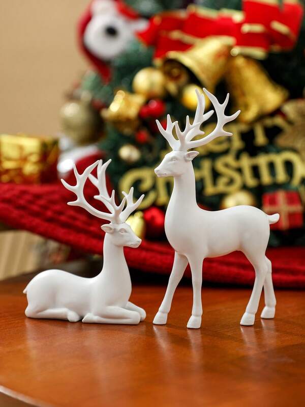 2 Pcs Christmas Reindeer Decor Resin Standing Sitting Deer Figurine Mini Reindeer Christmas Table Decoration For Home Indoor Xmas Holiday Small Statue Rustic Table Decor Home Decor Christmas Decorations Room Decor Winter