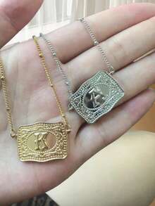 1pc Fashionable English Initial Embossed Beaded Chain Necklace, Suitable For Daily Wear, Best Jewelry Gift Choice For Women And Men (Hat Sold Separately) - Belt Buckle Letter Necklace - View 4