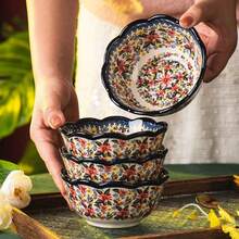 1/2/4/8 حبة أطباق سيراميك دائرية عالية الجودة، سعة 13.4 أونصة، بلون أزرق كلاسيكي، بنقشة زهور استوائية، آمنة للميكروويف والغسالة الآلية، مقاومة للصدأ - متعدد الألوان - مشاهدة 2