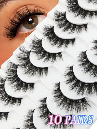 HINARIN 10 Pairs Russian Strip Lashes D Curl False Eyelashes Fluffy Wispy Faux Mink Cat Eye Lashes Reusable For Parties And Festivals Easy To Wear