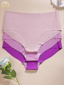 3 件装女士无缝渐变紫色柔软透气三角内裤，简约时尚三角裤，适合日常穿着 - 彩色 - 查看 1