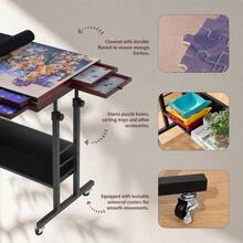 2000 Piece Foldable Puzzle Board With Height Adjustment Jigsaw Puzzle Table With 2 Felt Cover And 8 Sorting Trays/Drawers Puzzle Easel With Legs Enclosed With 4 Roller Wheels Black - 黑色 - 查看 5