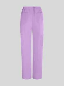 Women's Solid Color Short Sleeve Top And Pants Scrub Set, For Laboratory, Hospital, Pet Care Fall - Purple - View 7