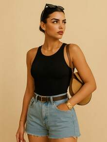 Bori Women's Bodysuit Kit Bory Tank Top Leotard Versatile Casual Closed Back Second Skin Fashionista Basic Work Church Office Gift Party Birthday Various Colors - Đen và Xanh quân đội - Xem 2