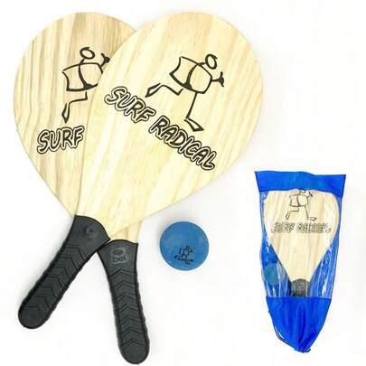 Raquete de Frescobol em Madeira + Bola + Sacola para Transporte Praia Lazer