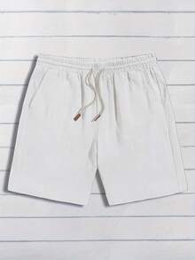 Linen Shorts, Casual, Fashionable, Versatile, Adjustable Waist, Various Colors - White - View 7