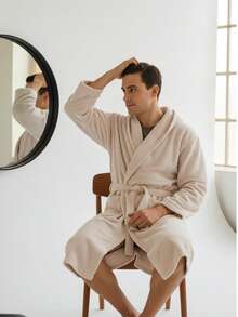 Bathrobe Women Fluffy, Bathrobe Men With Hood Terry Cloth Sauna Robe, Unisex, Sauna Robe Women With Long Belt S/M - L/XL Home Bathroom Decor Summer - Beige - View 2