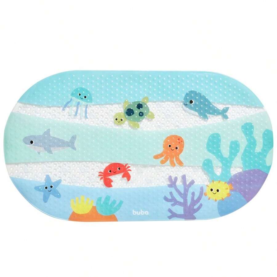 Buba Rainbow Dino Seabed Non-Slip Children's Bath Mat With Suction Cups - 淺藍色 - 查看 1