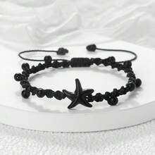 1pc Adjustable Starfish Beaded Braided Bracelets Blue Pink Black Wax Thread String Bangles Women Men Bohemian Summer Beach Jewelry