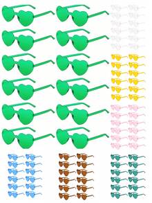 12副无框心形眼镜，时尚心形眼镜，款式多样，透明绿色，适合派对礼品，是泳池派对、海滩派对和夏季派对的完美之选 - 彩色 - 查看 1