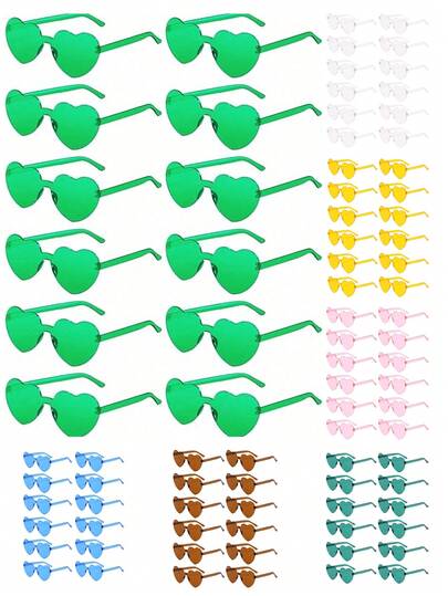 12pcs-Rimless Glasses Heart-Shaped , Heart Shaped ,Five-Pointed Star Shaped Frameless Glasses A Wide Range Of Transparent Green Eyewear For Party Favor, Perfect For Pool And Beach Parties Summer Parties