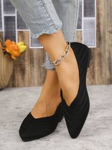 女式平底尖头针织网眼休闲舒适运动鞋 - 黑色 - 查看 5