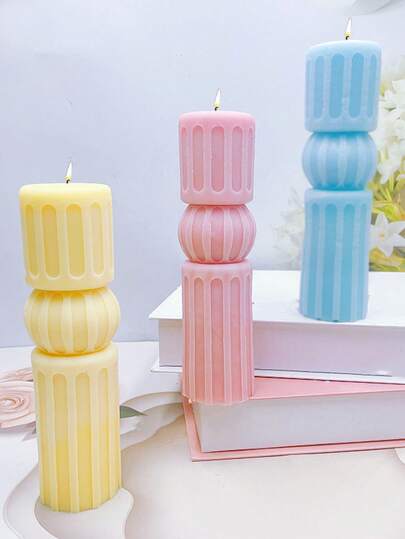 1pc Large Striped Leaf 3-Tier Pillar Candle Silicone Mold, DIY Scented Candle Plaster Home Decor Silicone Mold