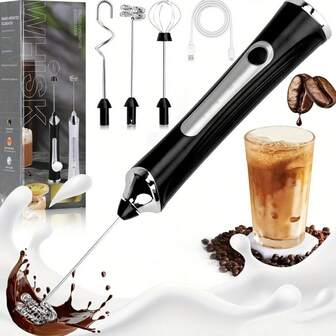 1pc Electric Hand Mixer - USB Rechargeable, 1200mAh Long-Lasting Battery, 3-Speed Adjustment, Includes 3 Stainless Steel Beaters, Suitable For Whipping, Milkshake, Sauce, Puree, Cream, Cappuccino, Hot Chocolate, Milk Frothing - Upgrade Your Kitchen