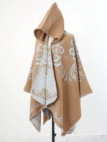 1件套花卉提花连帽时尚高端女士披肩斗篷，可搭配连衣裙 - 彩色 - 查看 5