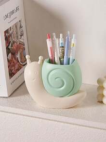 حامل أقلام على شكل قوقعة كرتونية، صندوق تخزين عالي الجودة للقرطاسية ومعدات المكياج، مناسب للمكتب والأطفال والبالغين - متعدد الألوان - مشاهدة 3