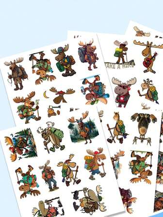 54 件装驯鹿旅行者卡通涂鸦贴纸，可用于冰箱、行李箱、笔记本装饰