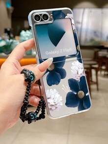 Fashionable Minimalist Matte PC Material Foldable Phone Case With Cute Floral Decor, Matching Color Bracelet, Effectively Protects Phone And Prevents Drops, Compatible With Samsung Galaxy Zflip 3/Zflip 4/Zflip 5/Zflip 6/Zflip 7, OPPO Find N3 Flip, Razr 50 Ultra/Razr 60 Ultra/Razr 60/Razr 50, MIX Flip, Galaxy Z Flip7 FE - Clear - View 15