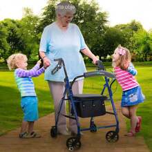 Andadera  135 KILOS Rollator Plegable Con Asiento Frenos Chicote Ruedas Giratorias Todo Terreno Adulto Altura Ajustable Respaldo Acojinado Bolsa Porta Objetos Medical Store - Azul - Ver 3
