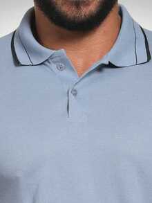 Basic Polo Shirt With Classic Collar And Short Sleeves, Comfortable, Breathable, Piqué Cotton, Casual, Spring/Summer, Men's. - 淺藍色 - 查看 6