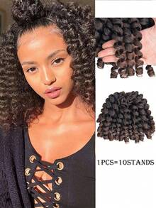 1件/10件装合成渐变卷曲钩编发接发，8/12英寸小卷短款巨型扭辫预编牙买加卷曲钩编发，预扭短款波波头卷曲钩编发，女士假发 - 漸層 - 查看 11