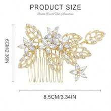 QY- Gold Bridal Hair Comb Crystal Flower Hair Pieces Rhinestone Wedding Hair Accessories For Women -6108 - 如圖 - 查看 4