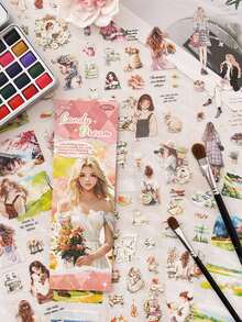 20张轻便故事剪贴贴纸，双层白色墨水图案清晰丰富，4种款式可选，DIY手账贴纸，返校季剪贴簿用品，趣味贴纸，Kindle剪贴簿用品 - 彩色 - 查看 2