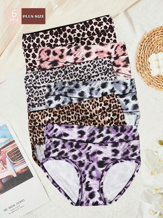 Paquete de 6 bragas sexy, elásticas y cómodas con estampado de leopardo para mujer de talla grande