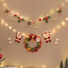 Christmas Pearl Wreath, Santa Claus, Christmas Tree, Pom Pom Hanging Decor, Party Decoration, Wall Background, Cute Banner, Lighting Set