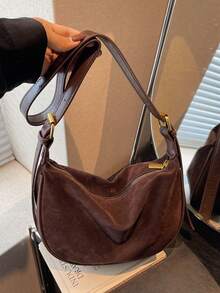 Modische und vielseitige Damen Halbmond-förmige einfache und lässige Schultertasche und Umhängetasche, mit Reißverschluss, aus Wildleder und Leder Materialmix, verstellbarer Schultergurt, geeignet für Pendeln, Einkaufen, Reisen und Ausgehen.