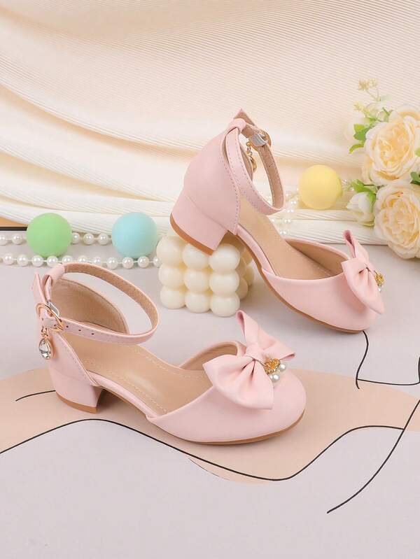 Blumenmädchen Schuhe für Hochzeit, Party, Feiertage, geeignet für Kleinkinder, kleine und große Mädchen, klassische, bequeme und vielseitige Ballerinas, rosa Schleife mit Perlen Dekor, Festkleid, Aufführung, Ballett, Prinzessinnen Schuhe