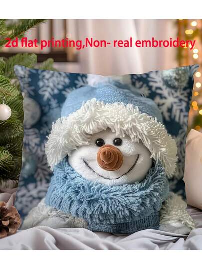 1pc Christmas Decorative Printed Pillow Cover, With Christmas Elements, Suitable For Room, Bedroom, Holiday, Party Decoration (Without Pillow Insert) (Single-Sided Printing) (No Embroidery)