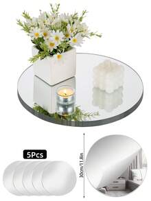 Espelho redondo de acrílico, adesivos autoadesivos para espelhos redondos sem vidro, centro de mesa com prato redondo de espelho, bandejas de acrílico circulares com espelhos para centro de mesa de casamento, artesanato faça você mesmo, decoração de parede com velas