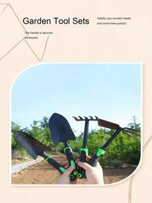 一套园艺手工具 - [窄铲/宽铲/耙子] - 符合人体工学的手柄设计 - 适用于：植物养护、盆栽、园艺礼品、寻宝、海滩拾荒、露营、室内外使用。特点：防滑、精致、耐用、优雅。
