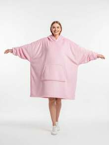 Sherpa Sleeve & Giant Pocket Thick Flannel Wearable Blanket Hoodie - Unisex Hooded Blanket Sweatshirt Gift, Warm & Cozy Oversized Blanket Hoodie, Couples, Sisters, Home Use