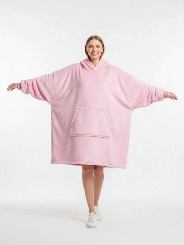 Sherpa Sleeve & Giant Pocket Thick Flannel Wearable Blanket Hoodie - Unisex Hooded Blanket Sweatshirt Gift, Warm & Cozy Oversized Blanket Hoodie, Couples, Sisters, Home Use