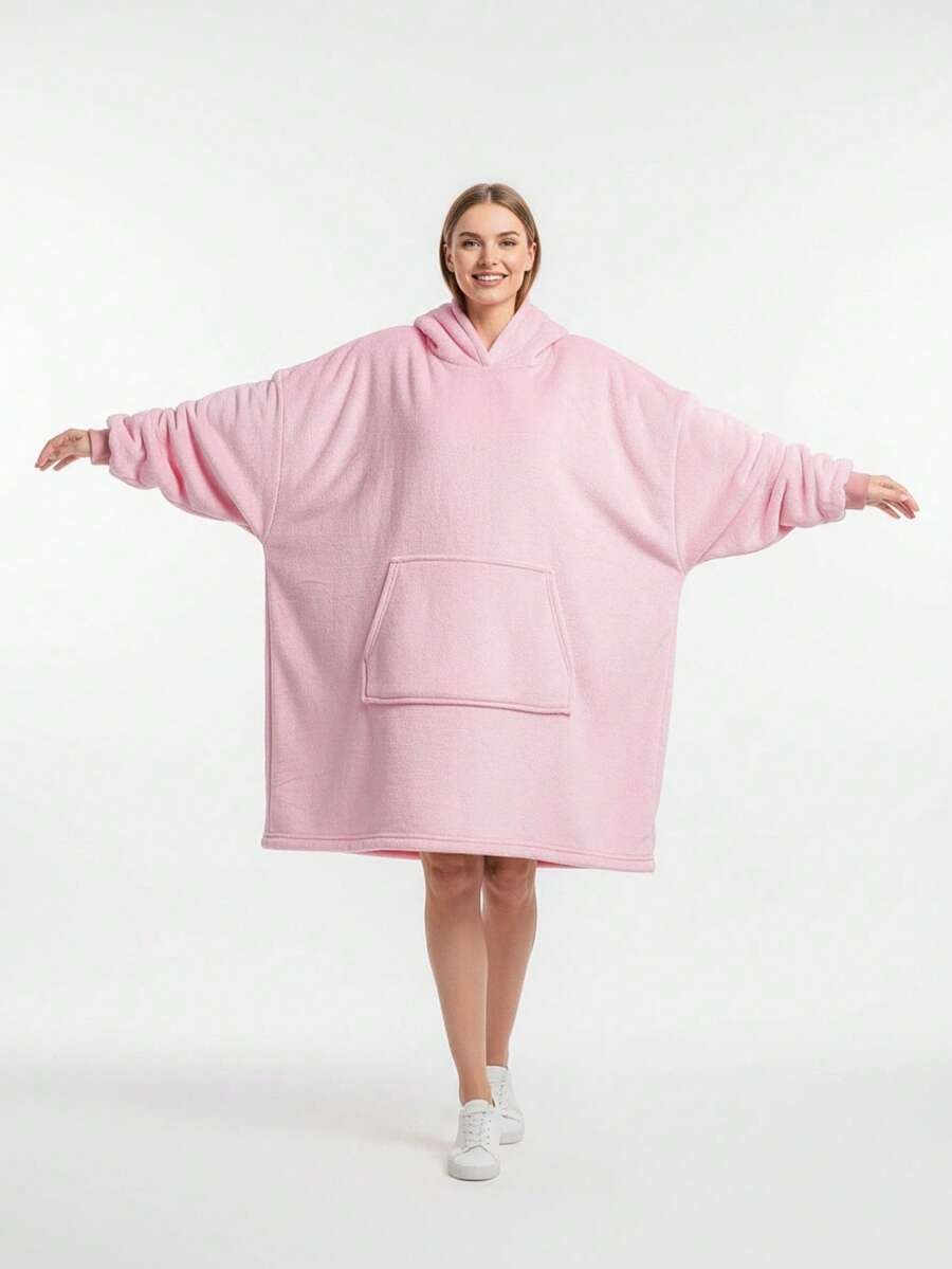 Sherpa Sleeve & Giant Pocket Thick Flannel Wearable Blanket Hoodie - Unisex Hooded Blanket Sweatshirt Gift, Warm & Cozy Oversized Blanket Hoodie, Couples, Sisters, Home Use