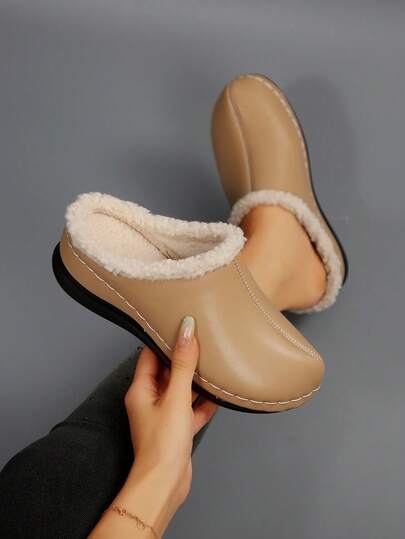 Women's Autumn/Winter Lightweight Faux Suede Wedge Mule Slippers, Comfortable Casual -On Shoes For Commuting, Shopping, Home Wear, European Style