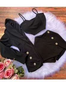 Women's Winter Hooded Sets Tracksuit Fashion Blogger Cold Weather Look - 黑色 - 查看 3