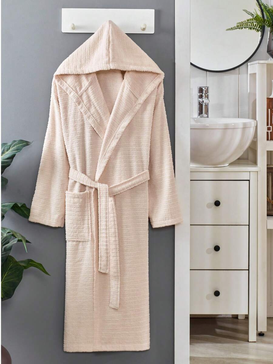 Bathrobe Women Fluffy, Bathrobe Men With Hood Terry Cloth Sauna Robe, Unisex, Sauna Robe Women With Long Belt S/M - L/XL Home Bathroom Decor Summer - Beige - View 1