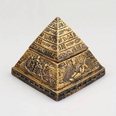 Vintage Resin Egyptian Pyramid Desk Decor - Intricate Hieroglyphic Design, Gold-Tone Storage Box For Indoor/Outdoor Use, Ideal For Holiday And Room Decoration, Egyptian Decor