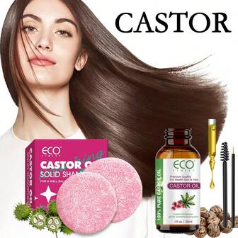 ECO FINEST 3 包蓖麻油洗发皂和纯蓖麻油套装，深层清洁固体皂和发油，滋养和保湿头发，使头发柔软丰盈，有光泽，顺滑深层护发素，适合修复干燥和受损的头发，强化发根，修复分叉