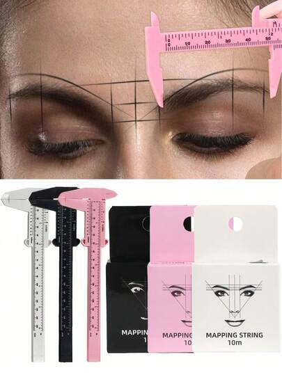 两件套眉毛定位套装，专为纹眉师设计，打造完美眉形，沙龙品质，居家轻松使用，适合初学者。永久化妆测量工具，化妆配件，眉毛纹身尺+眉毛定位线，房间装饰，梳妆台旅行宿舍化妆配件。价格实惠，圣诞礼物，化妆品，化妆工具，便宜好物，礼物，女士礼物，圣诞礼物