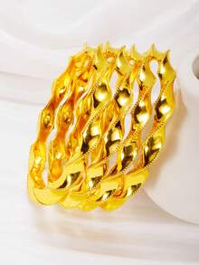 4pcs Luxury Arabic Hollow Asymmetric Gold Plated 21K Bracelet, Saudi Women Charm Bracelet, Dubai Bride Wedding Party Jewelry, Gift For Her