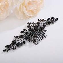 QY- Bridal Black Crystal Hair Comb Flower Wedding Hair Side Comb Vintage Black Flower Crystal Rhinestone Hair Pieces For Bride Floral Headpieces Hair Accessories For Women Flower Girl Festival -6108 - 如圖 - 查看 3