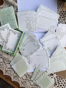 30pcs/Box Super White Kraft Paper Embossed Plant Border Textured Memo Pad, Aesthetic Stationery Note Taking Paper Back To School - Multicolor - View 17